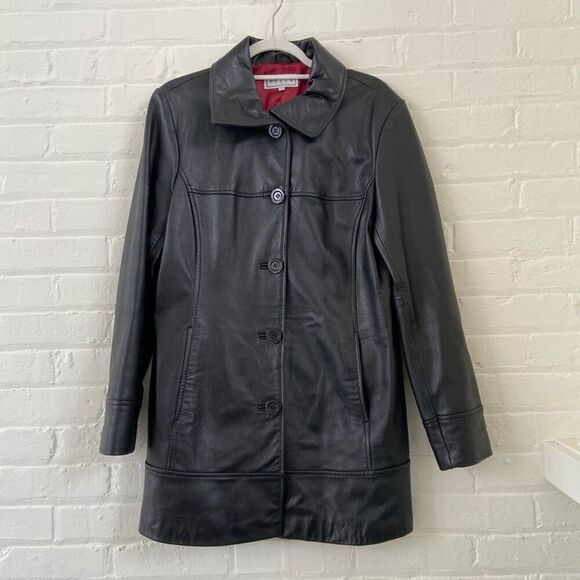 Pelle Studio Vintage 90s Y2K Supple Black Leather "It Girl" Jacket Coat Trench - - Picture 1 of 9